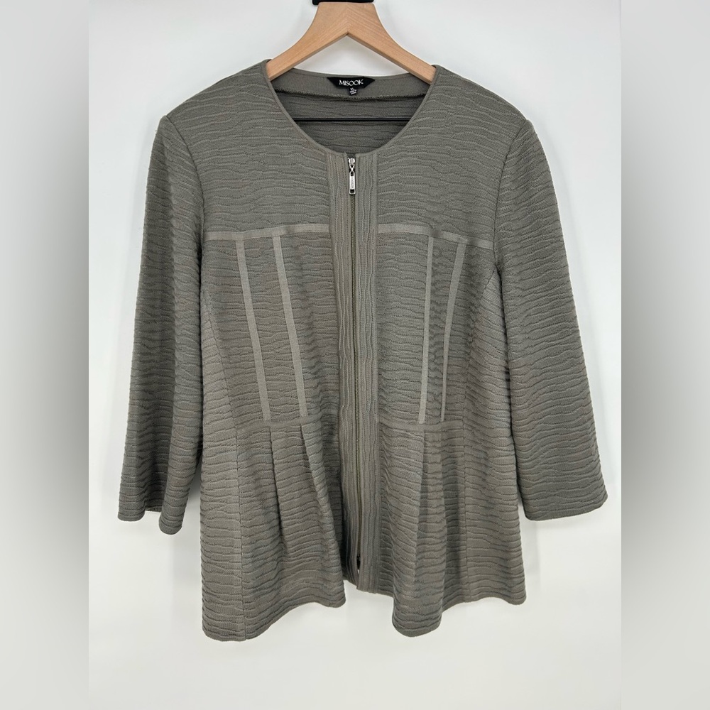 MISOOK‎ Gray Zip Front Quarter Sleeve Collarless Jacket- Women's Size XL